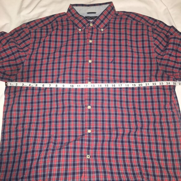 Nautica shirt Mens XL red navy blue plaid button up long sleeve Country Casual - Picture 5 of 7